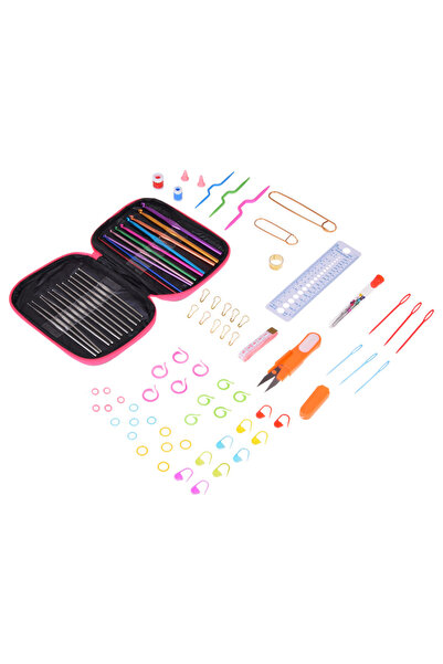 Jokomisiada Set de croșetat 100 bucăți croșete 0.6-6.5, husă pentru accesorii...