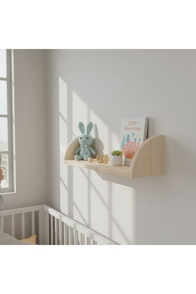 WoodArtDesign Doğal Çam Ahşap Montessori Duvar Rafı – Çocuk Odası Dekoratif Raf