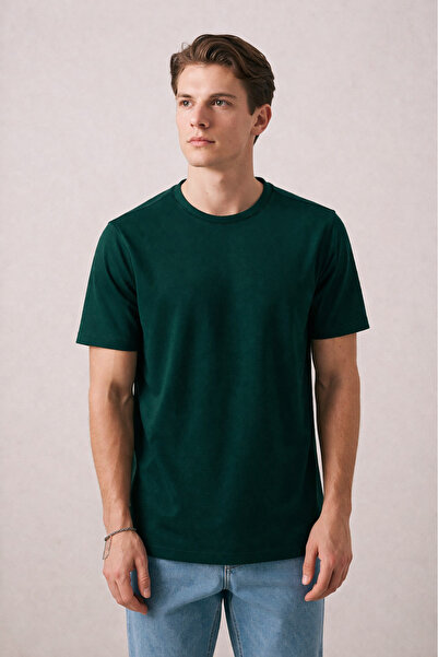 İLKCET MODA Ανδρικό T-shirt από ύφασμα Emerald Modal σε κανονική γραμμή