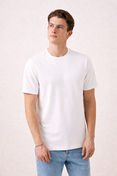 İLKCET MODA Ανδρικό μπλουζάκι από λευκό ύφασμα Modal κανονικής εφαρμογής