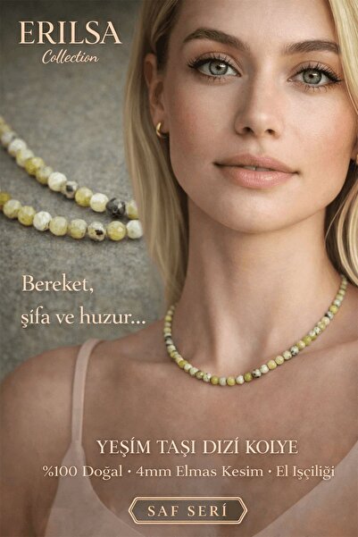 Erilsa Sertifikalı Serpantin Yeşim Taşı Dizi Kolye - 4mm Elmas Kesim Minimal ...
