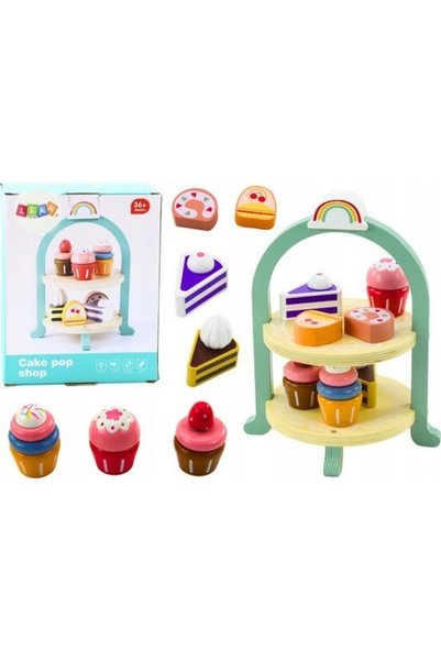 LeanToys Set de dulciuri, prăjituri, brioșe, suport din lemn