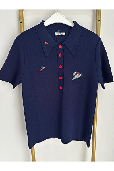 PAZEN MODA Knitwear with Collar and Embroidery Details