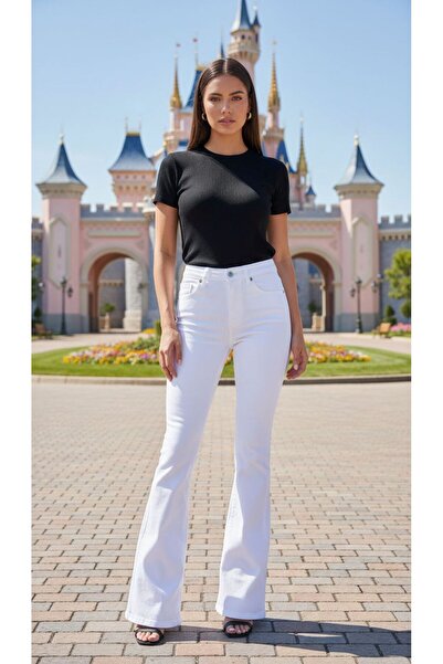 geenz manifacture Ψηλόμεσο ελαστικό λευκό ισπανικό τζιν παντελόνι από λύκρα