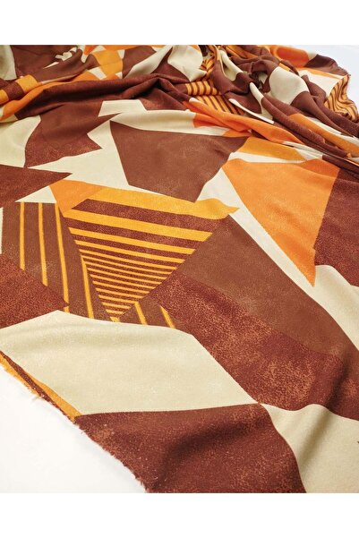 Kumaş Parça Βαμβακερό ύφασμα βισκόζης σε καφέ και πορτοκαλί αποχρώσεις 145x34...