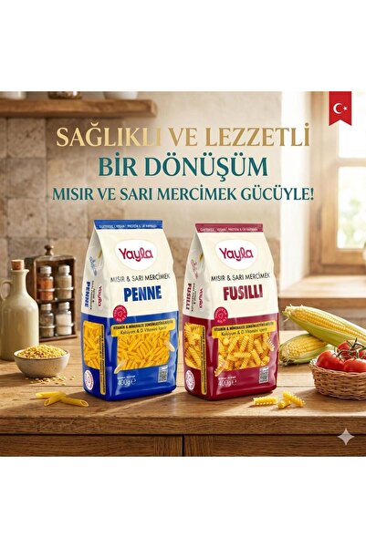 Yayla GLUTENSİZ VEGAN SÜPER İKİLİ MAKARNA PAKETİ (PENNE&FUSILLI)