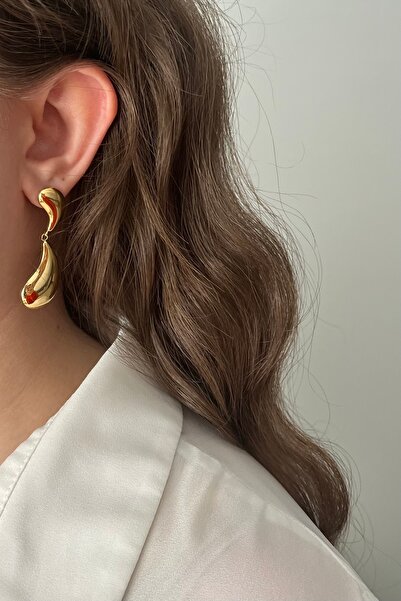 goccias Çelik Gold Çift Su Damlası Küpe