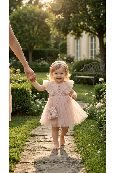 ULTİMA BABY Kız Çocuk Çantalı Tüllü Elbise-pudra
