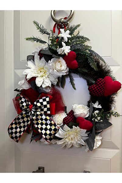 GÜLHOBY Checkered Ribbon Red Heart Door Ornament