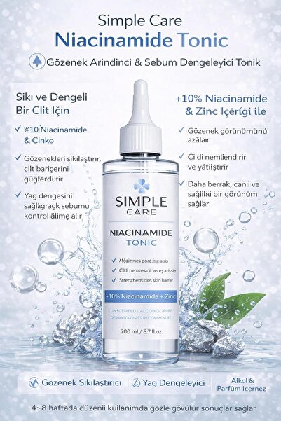 SIMPLE CARE Niacinamide Tonic 200 ml – %10 Niacinamide & Gözenek Sıkılaştırıc...
