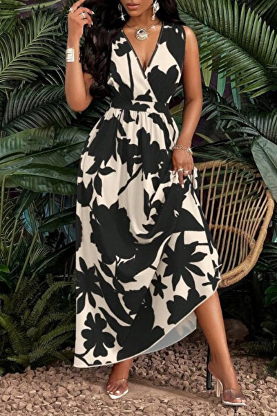 Modayakamoz Νέα σεζόν Γυναικείο Φόρεμα με Τιράντες, Διπλό Γιακά, Φλοράλ Σχέδι...