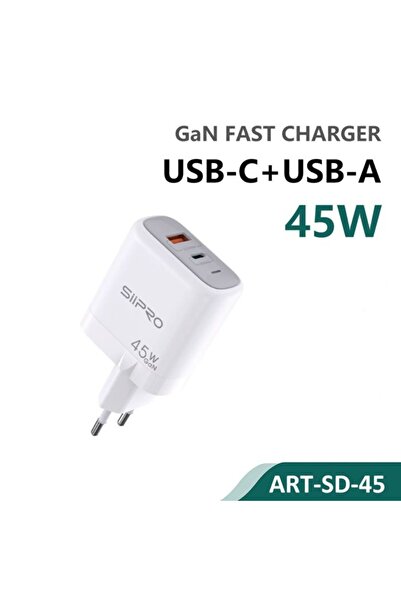 SiPro Siipro Wall Charger 1x USB 1x USB Type-C 45W White (SD-45)