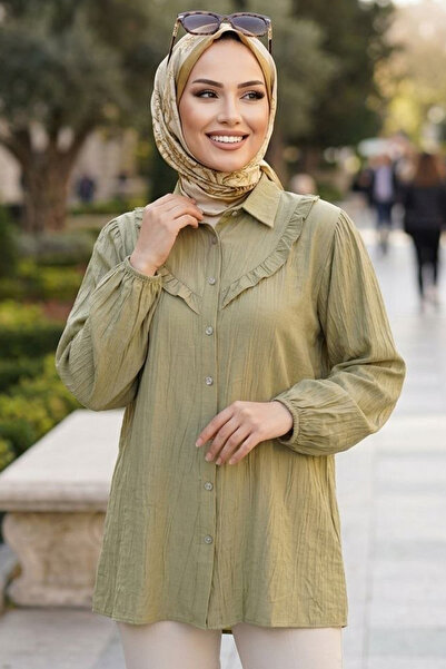 N.S NEVA STYLE Τουνίκ Τεσεττούρ με κουμπιά σε ανοιχτό χακί χρώμα 10693AHK