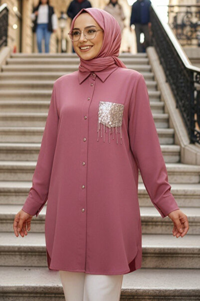 N.S NEVA STYLE Buttoned Dusty Rose Hijab Shirt 50055Gk