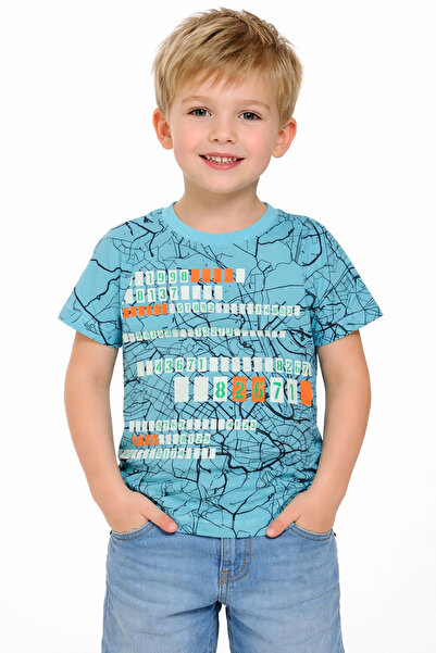 İrem Çocuk Giyim Boy's 1998 Number Patterned Light Blue Color Short Sleeve T-...