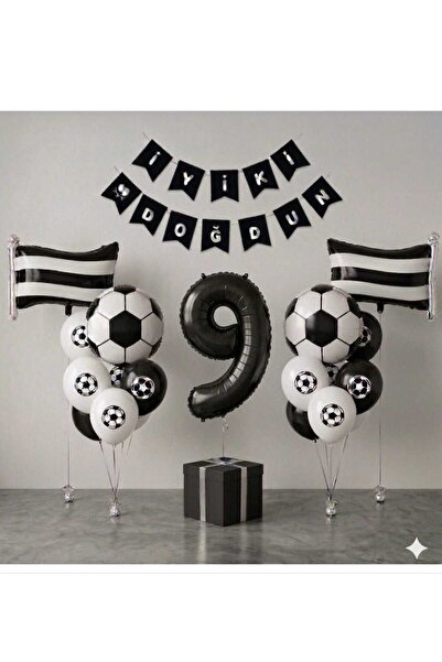 ÇITIPITISTORE Μαύρο και άσπρο σετ μπαλονιών γενεθλίων με θέμα το ποδόσφαιρο