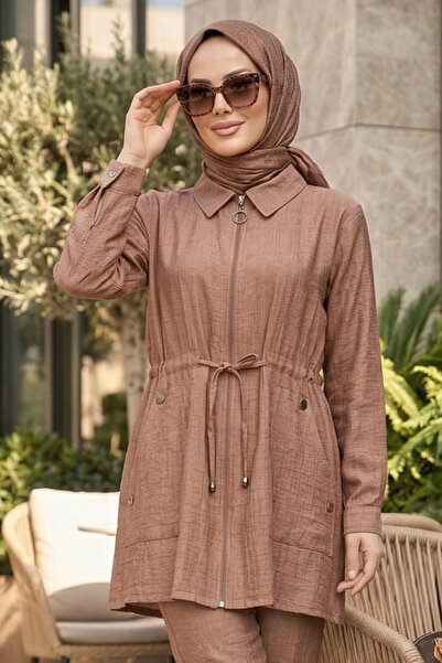 N.S NEVA STYLE Καμηλό καπέλο τεσεττούρ με φερμουάρ 15221C