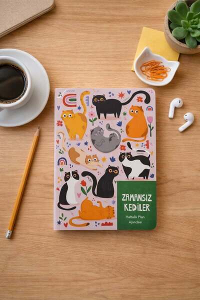 uğurlu dükkan Zamansız Kediler Stickerlı Haftalık Plan Ajandası 15X21cm(Kedic...