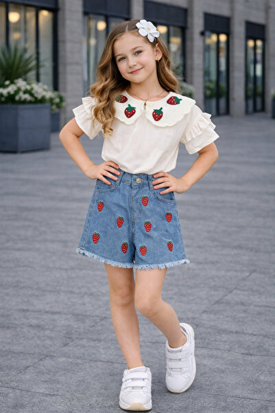 KOKOŞ BEBEK Σετ τζιν σορτς με κέντημα φράουλας - Ηλικία 3/10 ετών - 31702