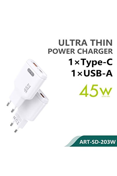 SiPro Siipro Wall Charger 1x USB 1x USB Type-C 45W White (SD-203W)