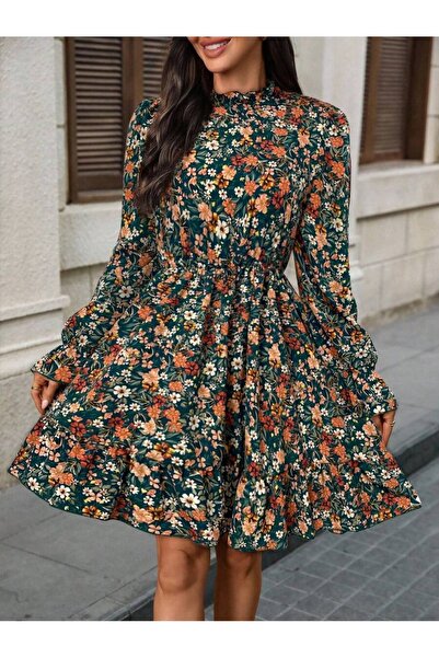Iuliashop Rochie scurtă florală Nora verde - M