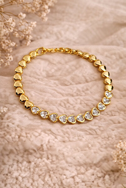 PORSE Heart-Shaped Zircon Stone Steel Standard Bracelet