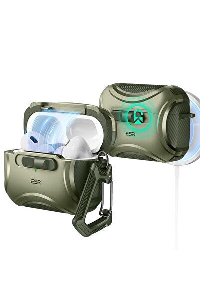ESR Θήκη AirPods Pro 1/2 Cyber FlickLock Armor Army Green (Magsafe Compatible)