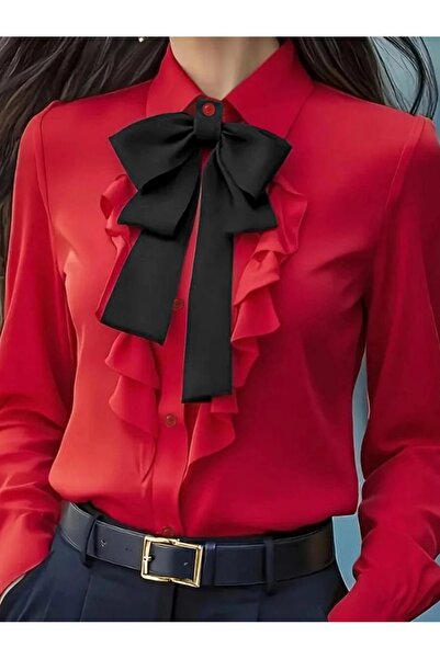 Iuliashop Bluză roz de damă Candace cu fundă neagră - 2XL