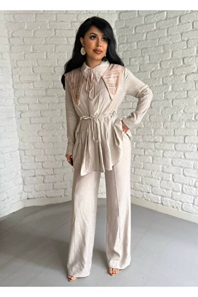 moneta boutique Γυναικείο πουκάμισο με πιέτες στη μέση και παντελόνι με φαρδι...