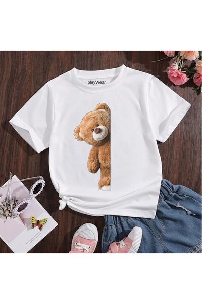playwear Παιδικό unisex μπλουζάκι με στάμπα Half Bear, 100% βαμβακερό, με λαι...