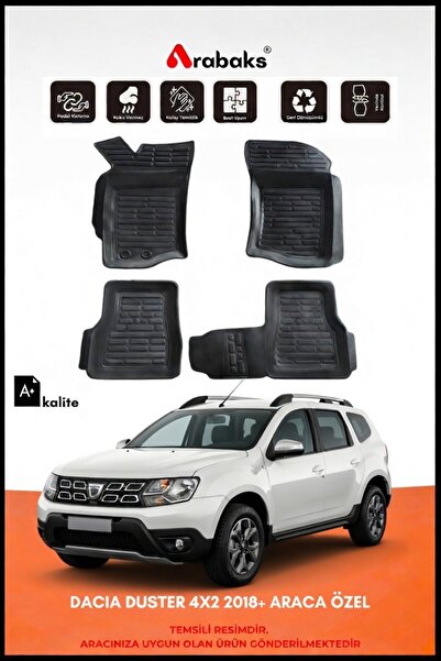 Arabaks DACIA DUSTER 4X2 2018+ ARACA ÖZEL 3D Havuzlu Oto Paspas 4 Parça Kauçu...