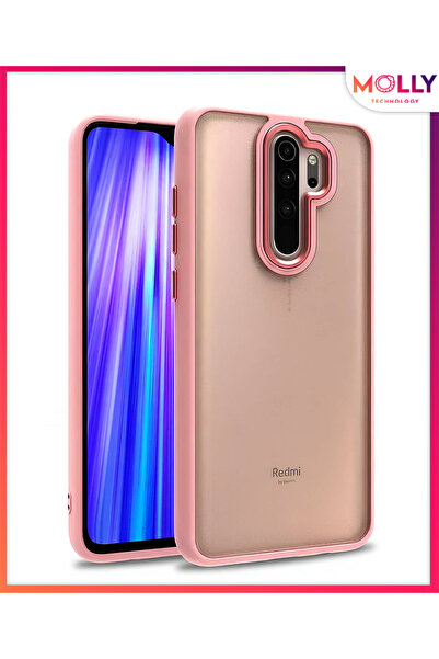 Molly REDMİ 9 İçin Kum Pembesi Krom Çerçeveli Mat Buzlu Lüks Silikon Kılıf
