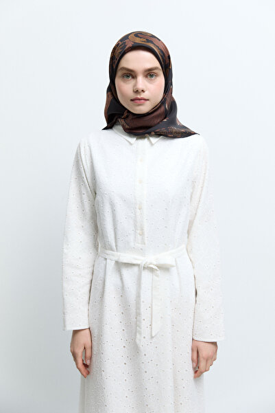 Tuğba Taharri Twill İpek Eşarp - Acı Kahve