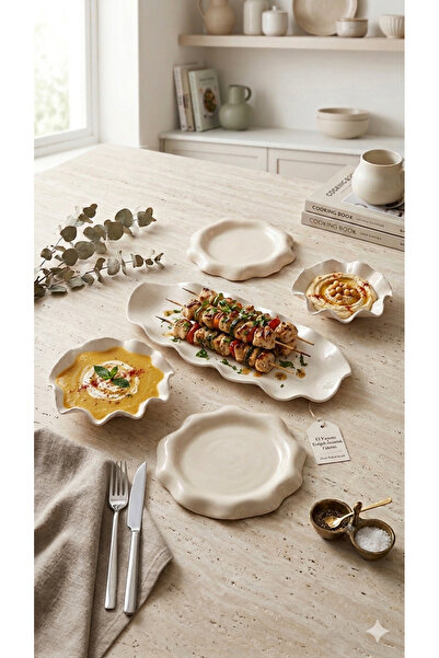 Arden Ceramic Art | El Yapımı Amorf 5’li Stoneware Sunum & Kahvaltı Seti