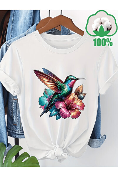 gencerco Χαριτωμένο πολύχρωμο μπλουζάκι με λεπτομέρεια λουλουδιών και στάμπα ...