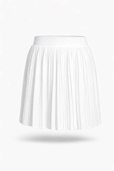 5in1Canpolat Λευκή Πλισέ Μίνι Φούστα 27078
