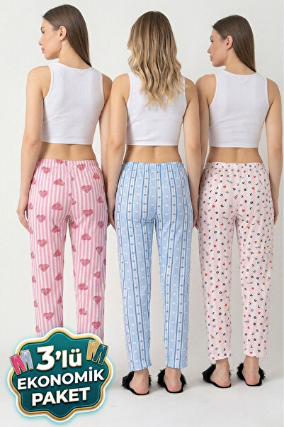 DONEX 3'lü Pamuklu İnce Nefes Alan Kumaş Kurdele Bel Detaylı Düz Cepsiz Kadın...