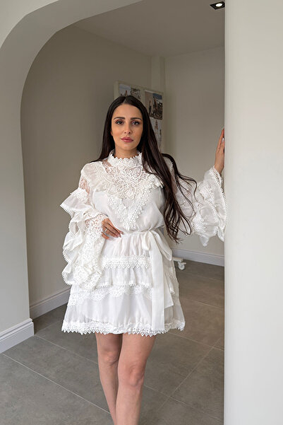 MAGARDE Ειδική Παραγωγή Μίνι Φόρεμα με Λεπτομέρεια Πέταλου - ΛΕΥΚΟ