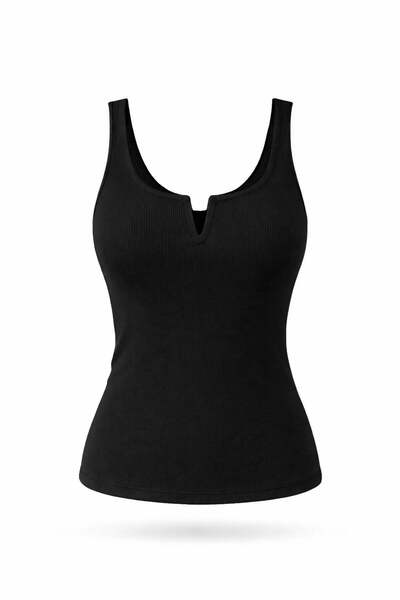 5in1Canpolat Black Drop Collar Ribbed Undershirt 3796