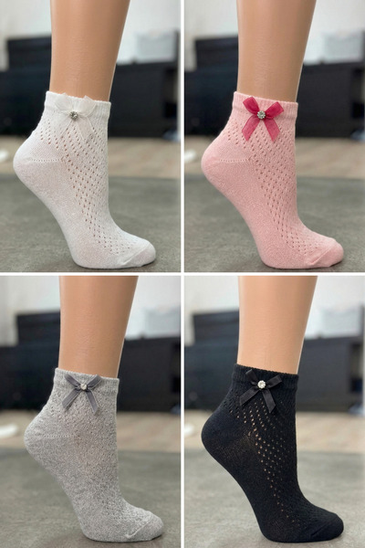 TGSocks 4-Piece Women's Sock Set with Bow Detail, Gift Boxed – Fine Textured,...