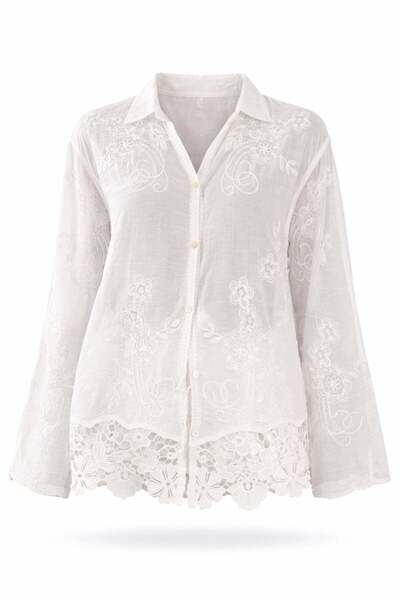 5in1Canpolat Εκρού Πουκάμισο με Λεπτομέρεια Φιόγκου και Μακριά Μανίκια 39226