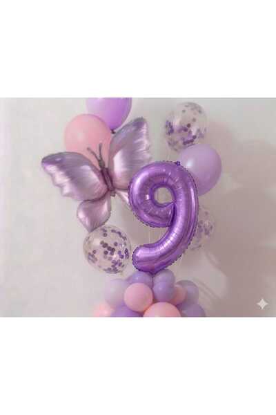 ÇITIPITISTORE Σετ μπαλόνια γενεθλίων με μωβ πεταλούδα και μωβ αριθμούς