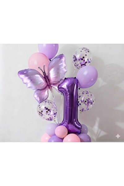ÇITIPITISTORE Σετ μπαλόνια γενεθλίων με μωβ πεταλούδα και μωβ αριθμούς
