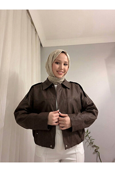 fera butik Women's Brown Bomber Denim Jacket