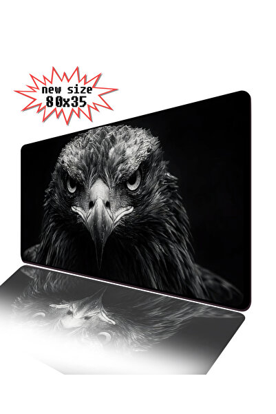 Mativia Özel Tasarım KARA KARTAL SİYAH BEYAZ XXL Mousepad 80x35 Büyük Boy Kay...