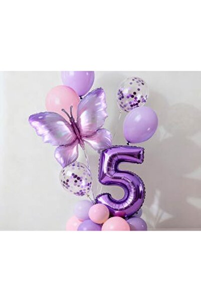 ÇITIPITISTORE Purple Butterfly and Purple Number Birthday Balloon Age Balloon...