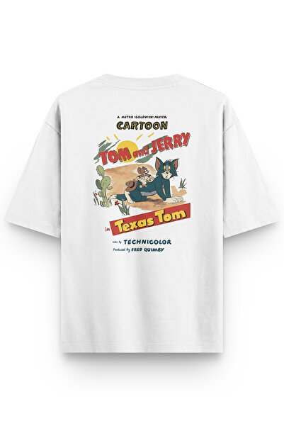 Overoz Women's / Men's Semi Oversize T-Shirt Cat Back Print White T-Shirt 1352