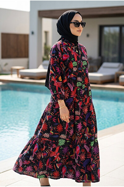 Kirazca Butik Γυναικείο πολύχρωμο μακρύ φόρεμα χιτζάμπ για το καλοκαίρι του Μ...