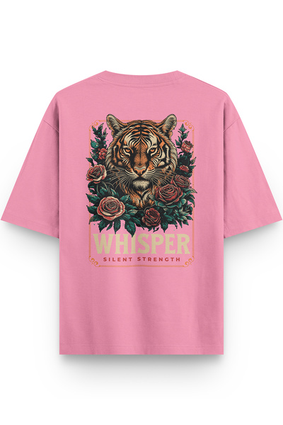 Overoz Women's / Men's Semi Oversize T-Shirt Whisper Tiger Back Printed Pink ...