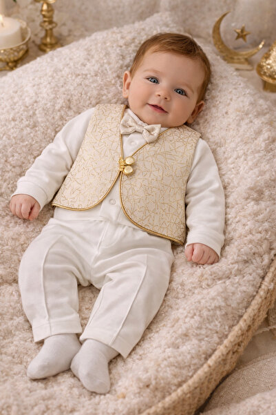 My Babies Label Lüks Mevlüt & Sünnet Bebek Takımı – 6 Parça Krem Gold Şık Set